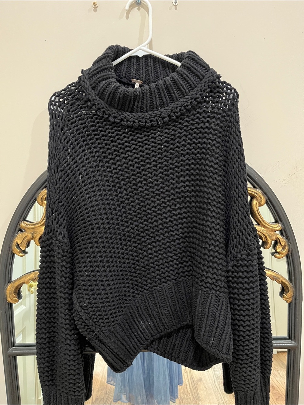 Free People Black Chunky Cowl-Neck Sweater